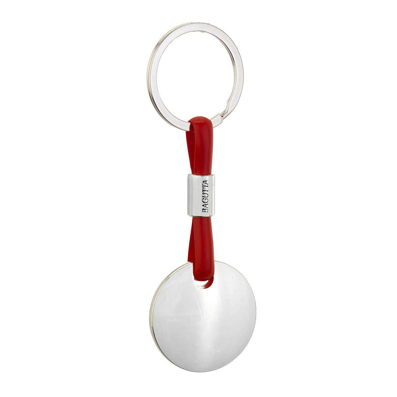 PORTACHIAVI SILVER PLATED CON CORDONE IN SILICONE ROSSO
